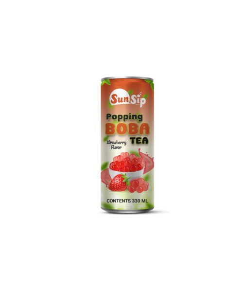 SUNSIP POPPING BOBA TEA (Flavor Strawberry) – 330ml Short Can