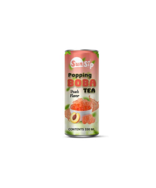 SUNSIP POPPING BOBA TEA (Flavor Peach) – 330ml Short Can