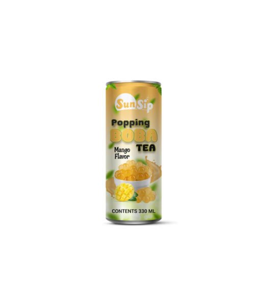 SUNSIP POPPING BOBA TEA (Flavor Mango) – 330ml Short Can