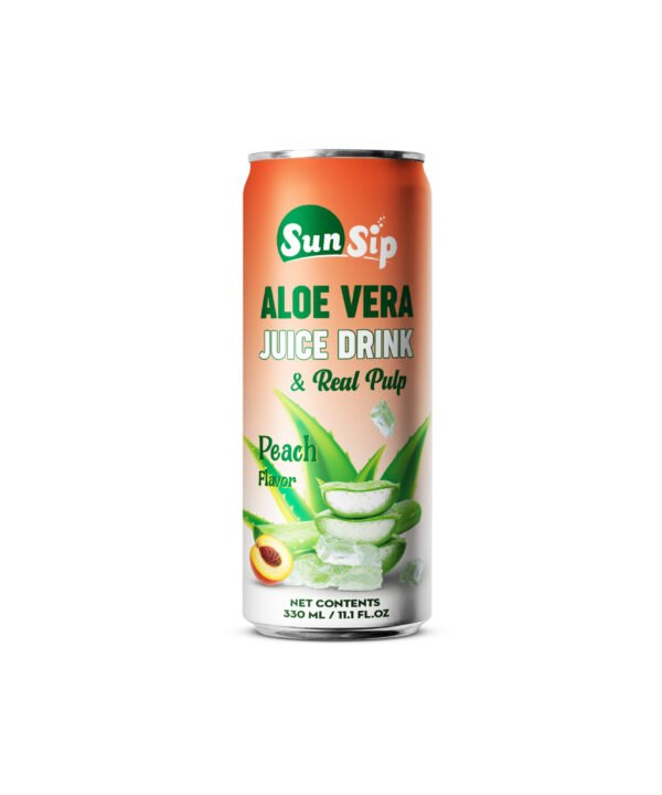 330ml Can Sunsip Aloe Vera Juice Drink With Pulp Peach Flavor