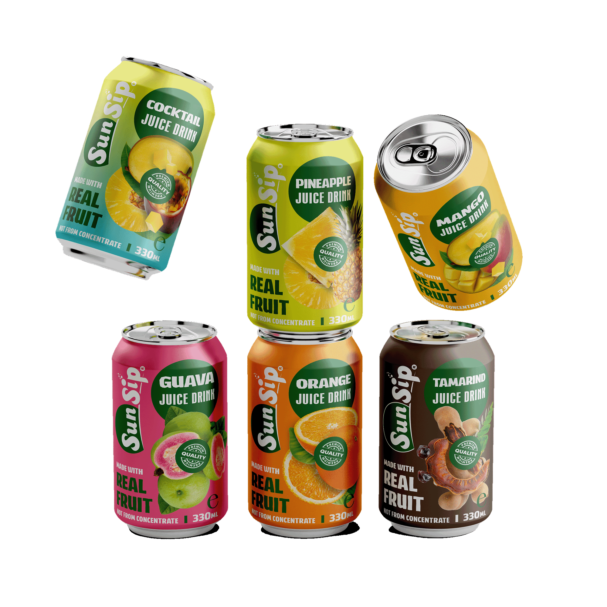 SunSip real fruit juice drinks in 330ml cans