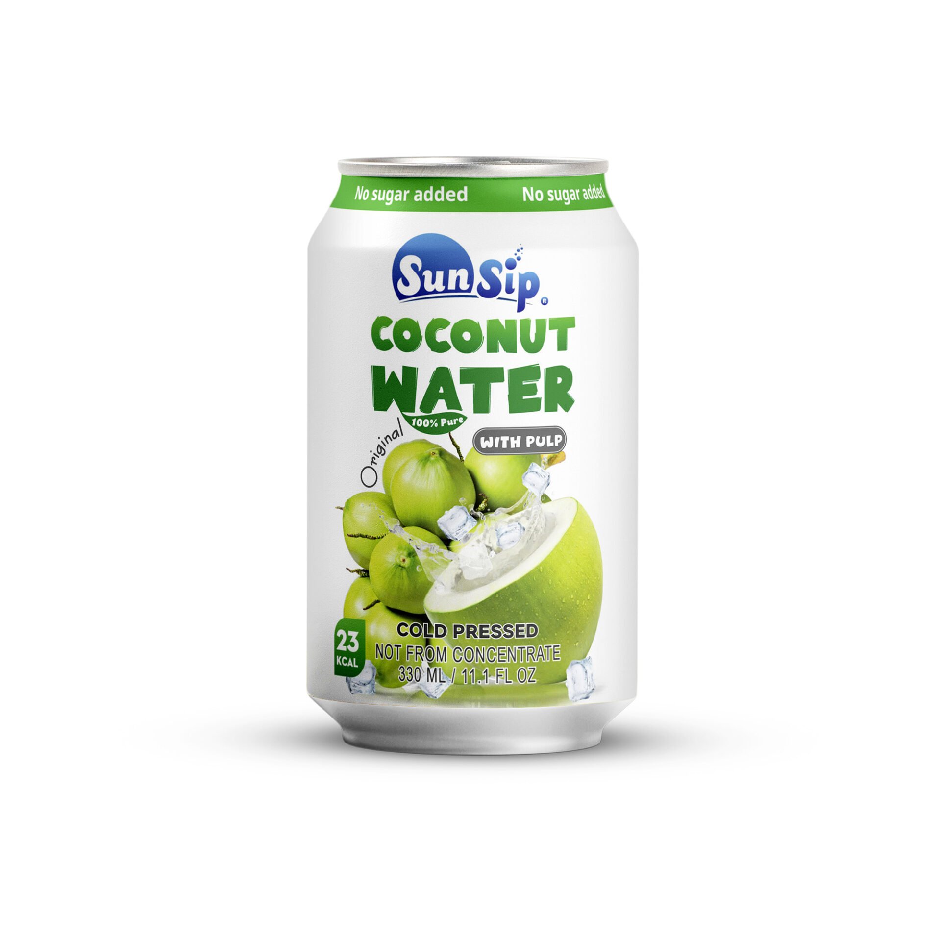 SunSip Coconut Water with Pulp, No Sugar Added, cold pressed, 330ml can