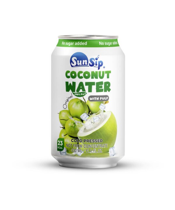SunSip Coconut Water with Pulp, No Sugar Added, cold pressed, 330ml can