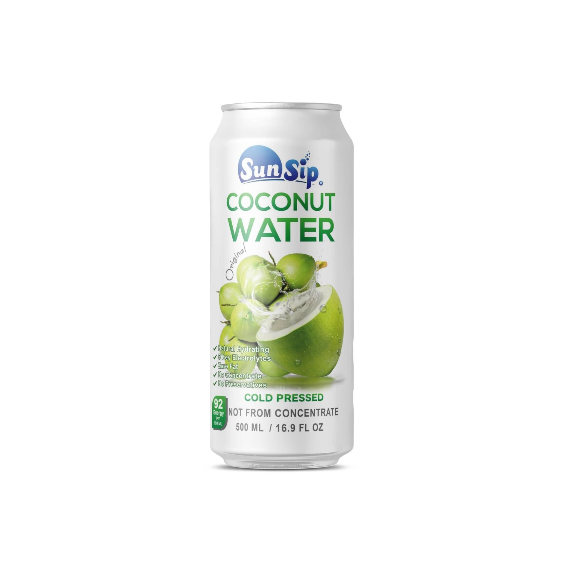 SunSip Coconut Water, Original, cold pressed, 500ml can