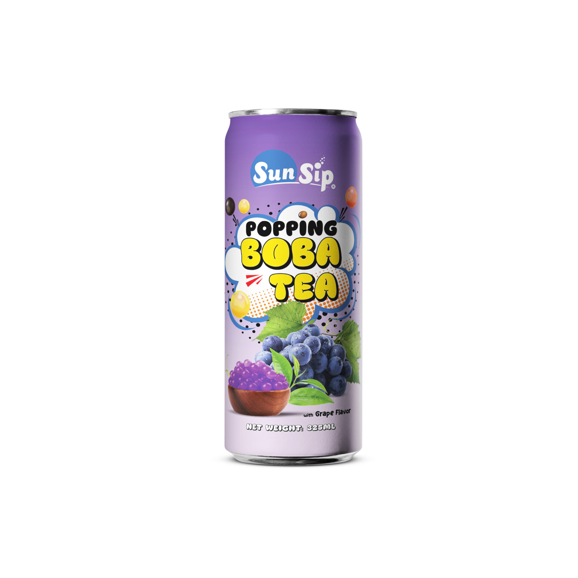 325ml Sleek Can Popping Boba Tea With Grapes Juice