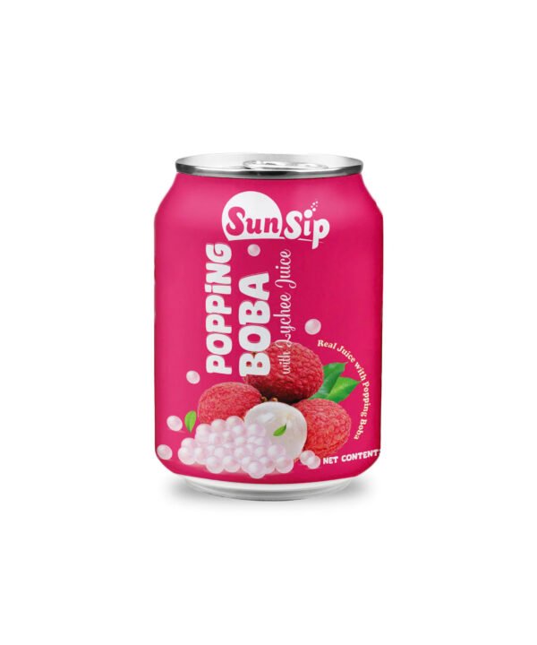 SunSip Popping Boba with Lychee Juice  250ml Stubby can